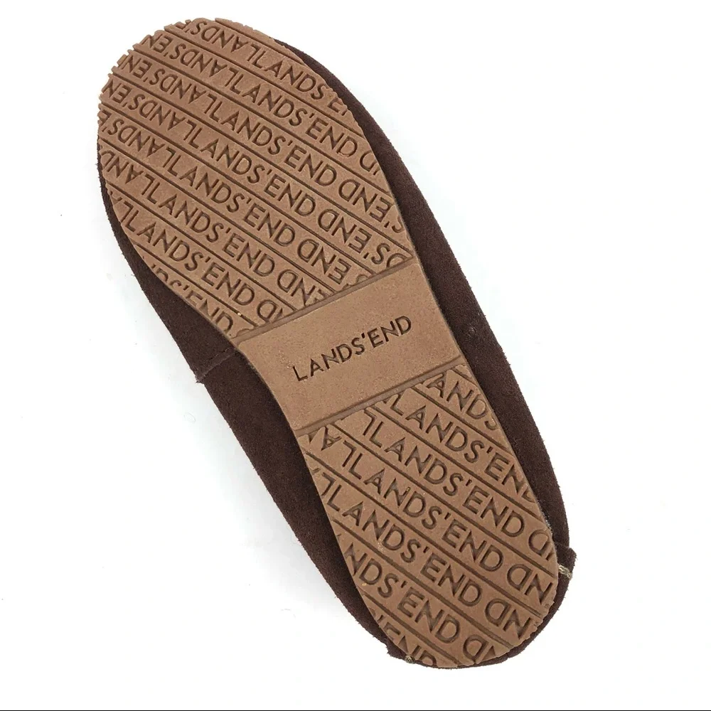 Lands End Kids Brown Suede Moccasin Slipper Sz 13